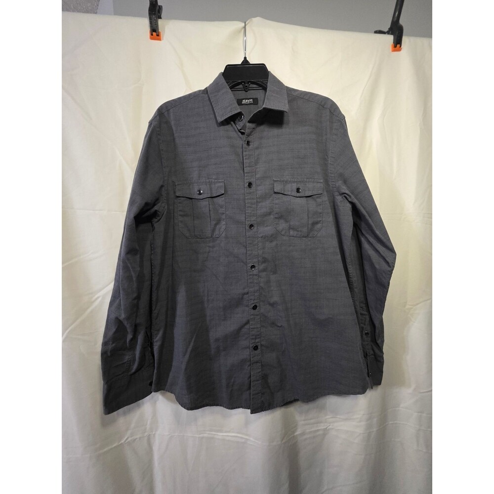 Alfani Men's M Regular Fit Gray Long Sleeve Button Up Shirt Cotton Blend